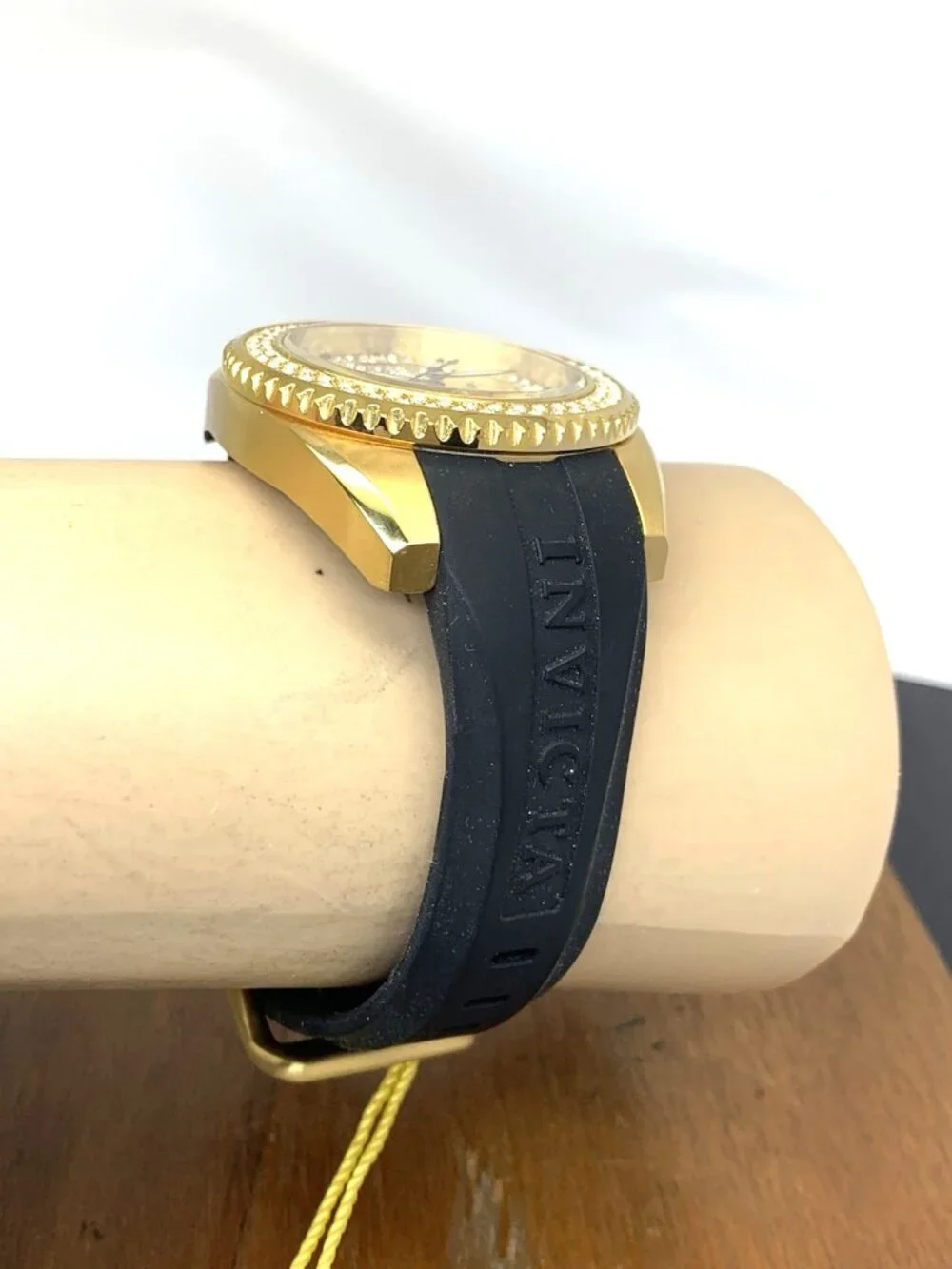 Invicta Women's Watch 28485 Angel Quartz Gold Dial Black Rubber Strap 38mm